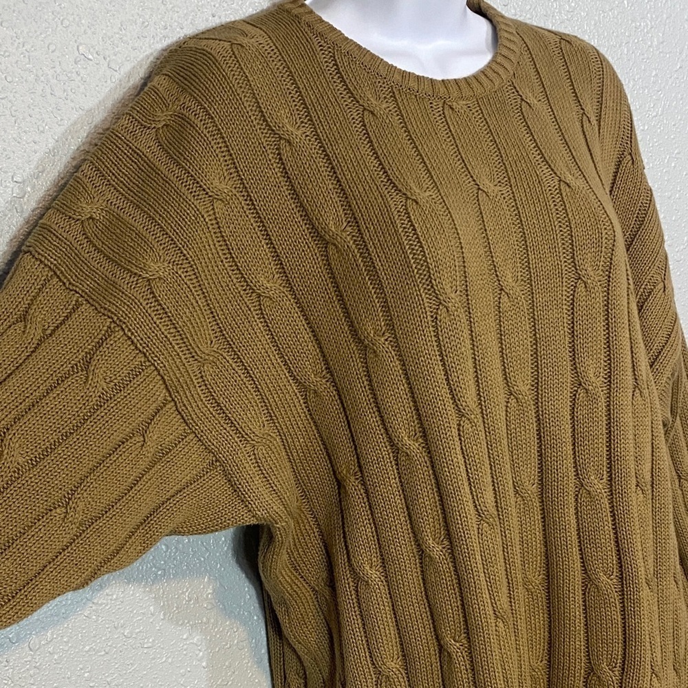 Unisex Pringle of Scotland Classic Cable Knit Crewneck Sweater Camel Tan - Picture 5 of 9